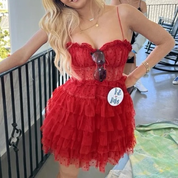 For Love and Lemons ๐๐๐ Jules Mini Dress in Red corset layered dress - Picture 4 of 9